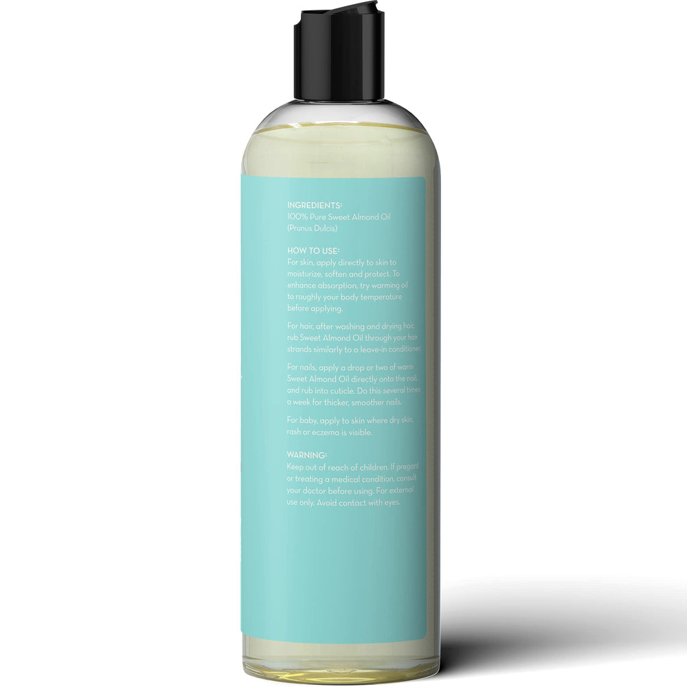 Pure Body Naturals Sweet Almond Oil is cold-pressed for quality.