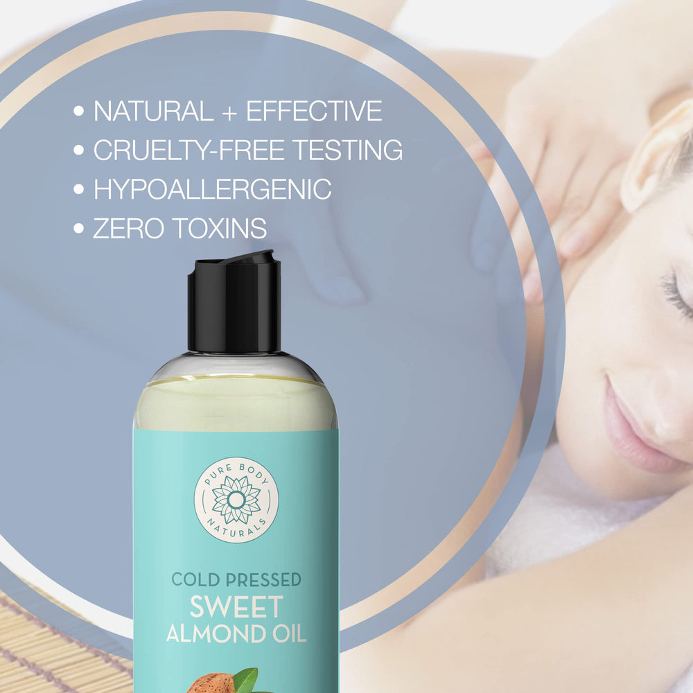 Pure Body Naturals Sweet Almond Oil on hair and scalp for moisture.