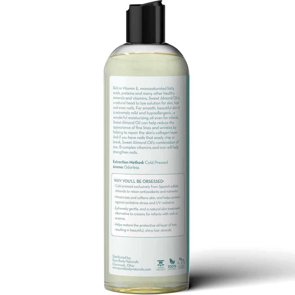 Pure Body Naturals Sweet Almond Oil for massage and spa routines.