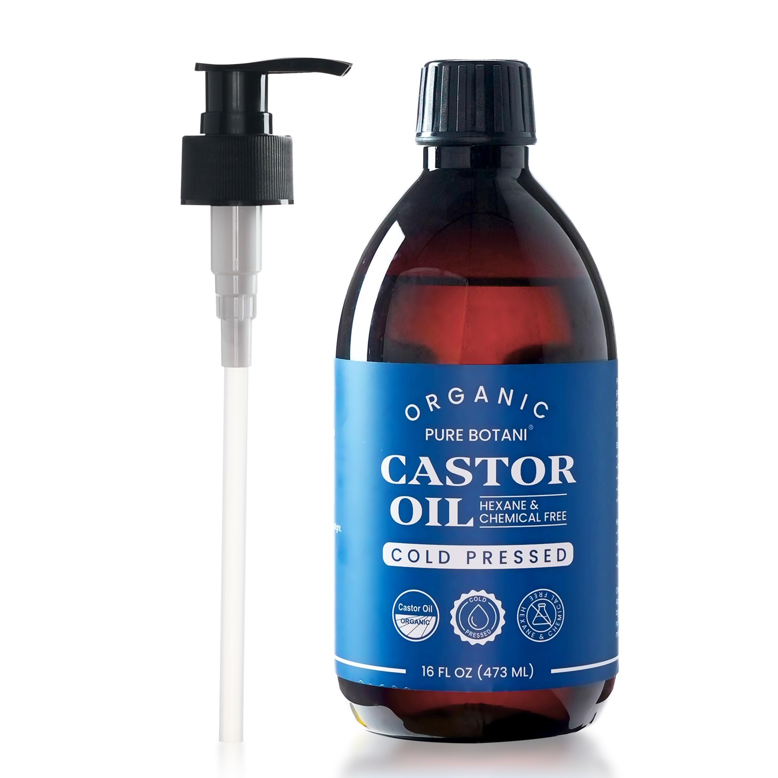Pure Botani huile de ricin bouteille pour nourrir cheveux et peau.