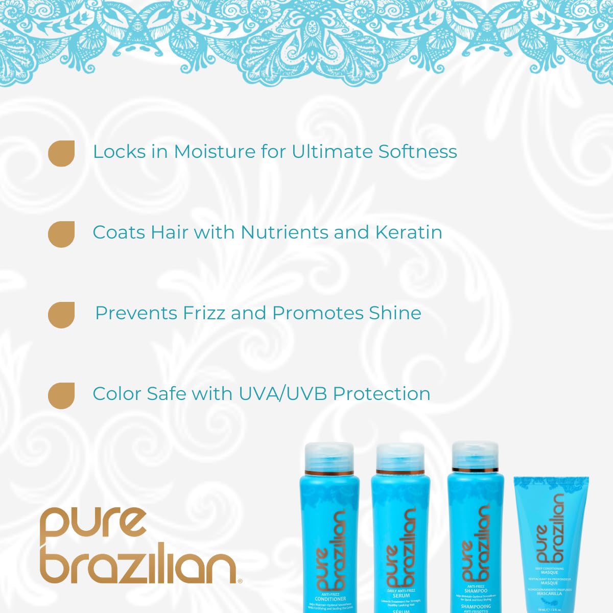 Pure Brazilian Après-shampoing Anti-Frisottis: démêlage facile et brillance durable