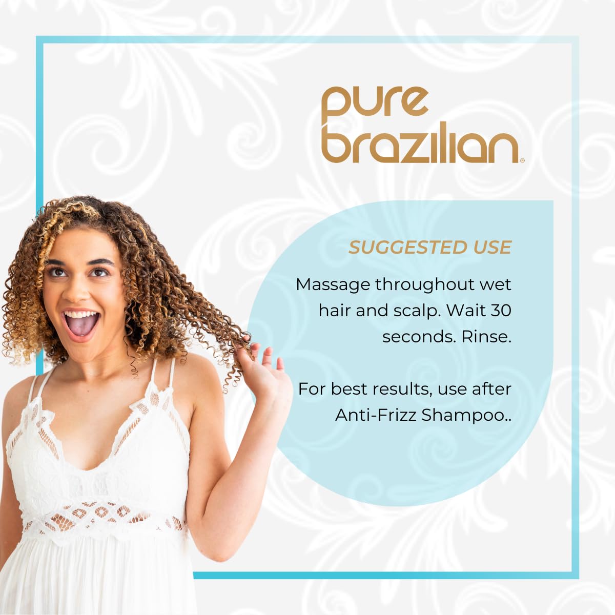 Pure Brazilian Conditionneur : application facile sur cheveux humides, résultat soyeux après séchage.