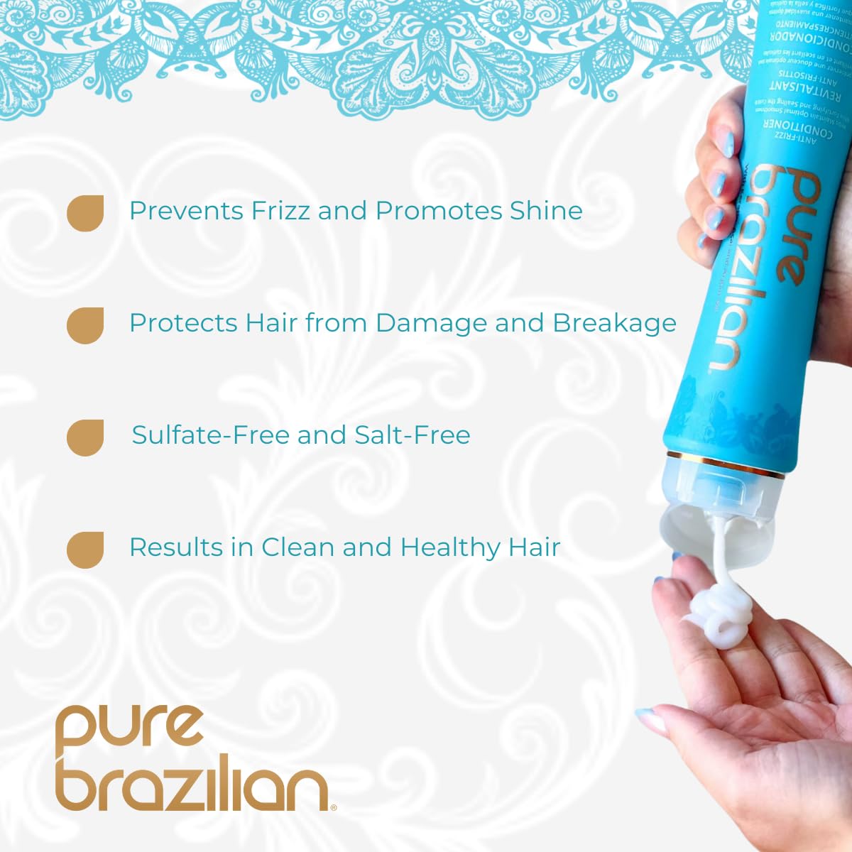 Pure Brazilian Conditionneur : texture crème, démêlage facile et soin nourrissant pour longueurs souples.