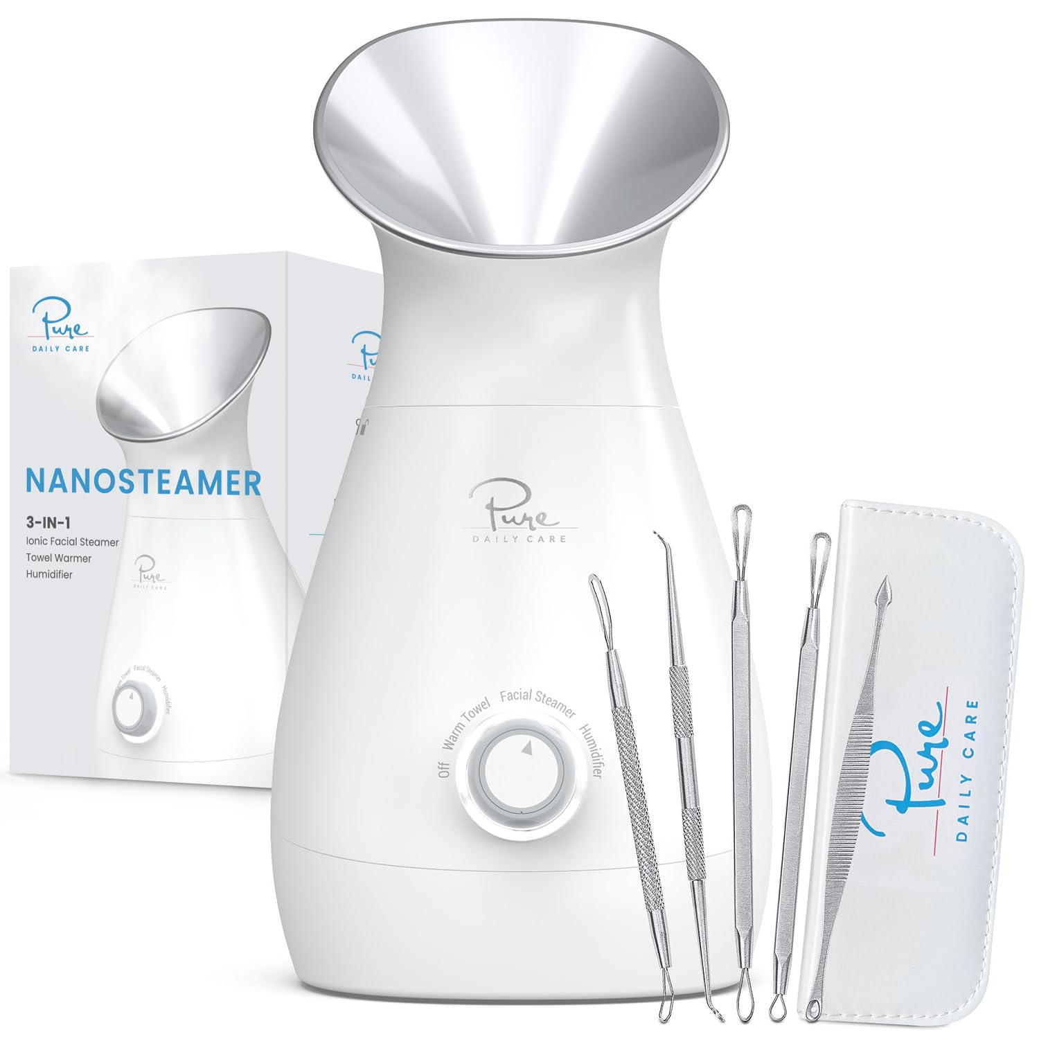 Pure Daily Care Nanosteamer : vapeur nano‑ionique pour une meilleure pénétration dans la peau.