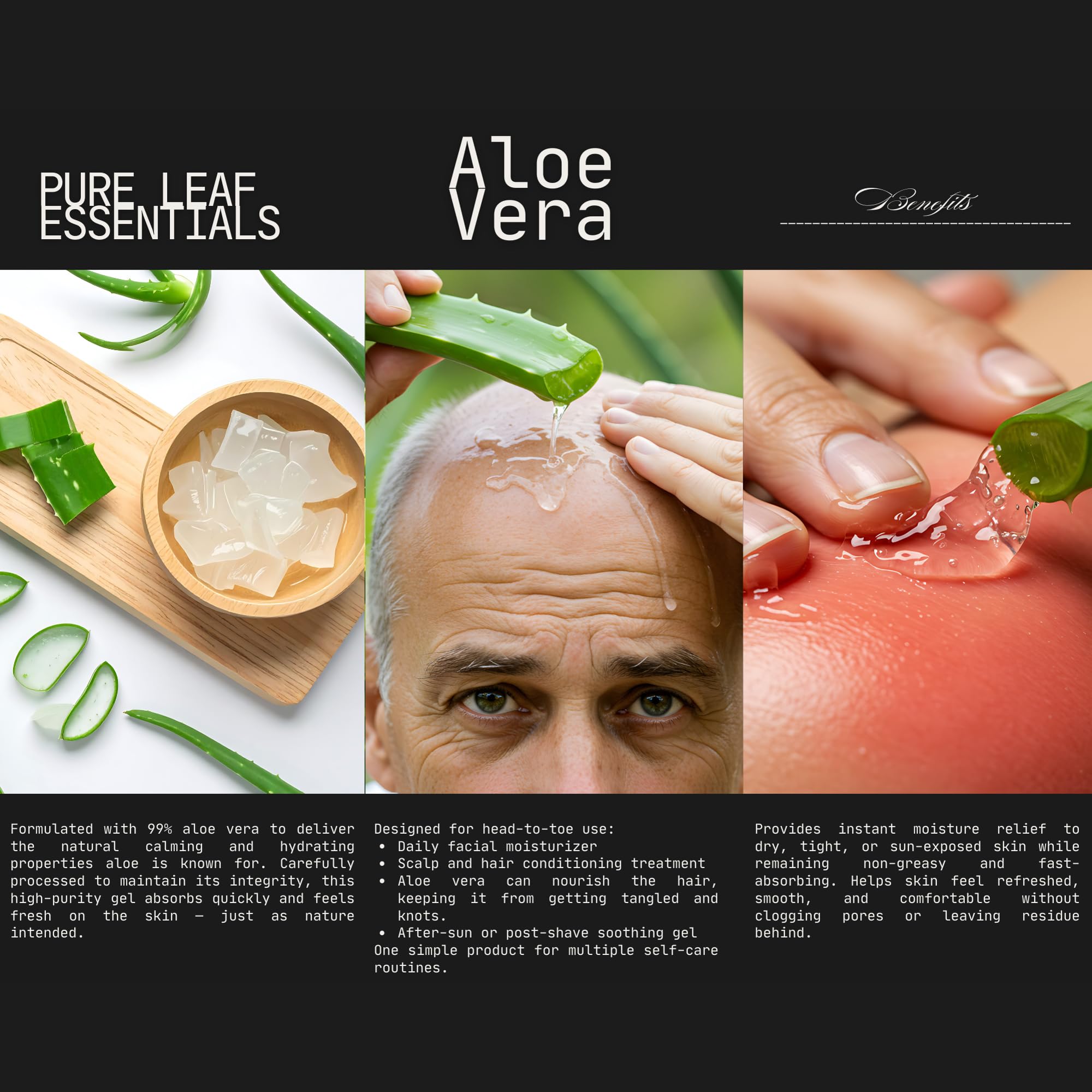 Pure Leaf Essentials Gel Aloe Vera pur 99% – soin léger pour cheveux et cuir chevelu