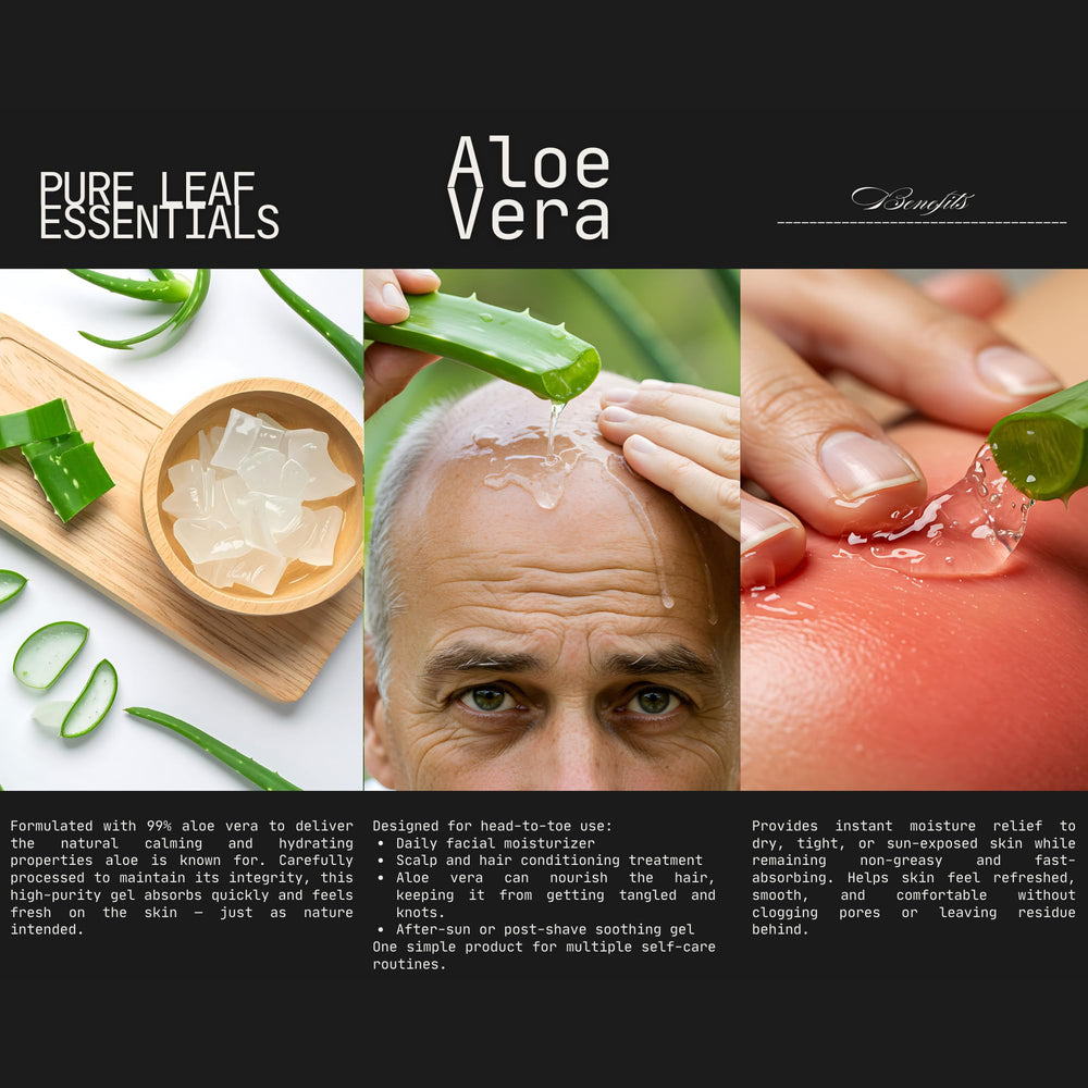 Pure Leaf Essentials Gel Aloe Vera pur 99% – soin léger pour cheveux et cuir chevelu