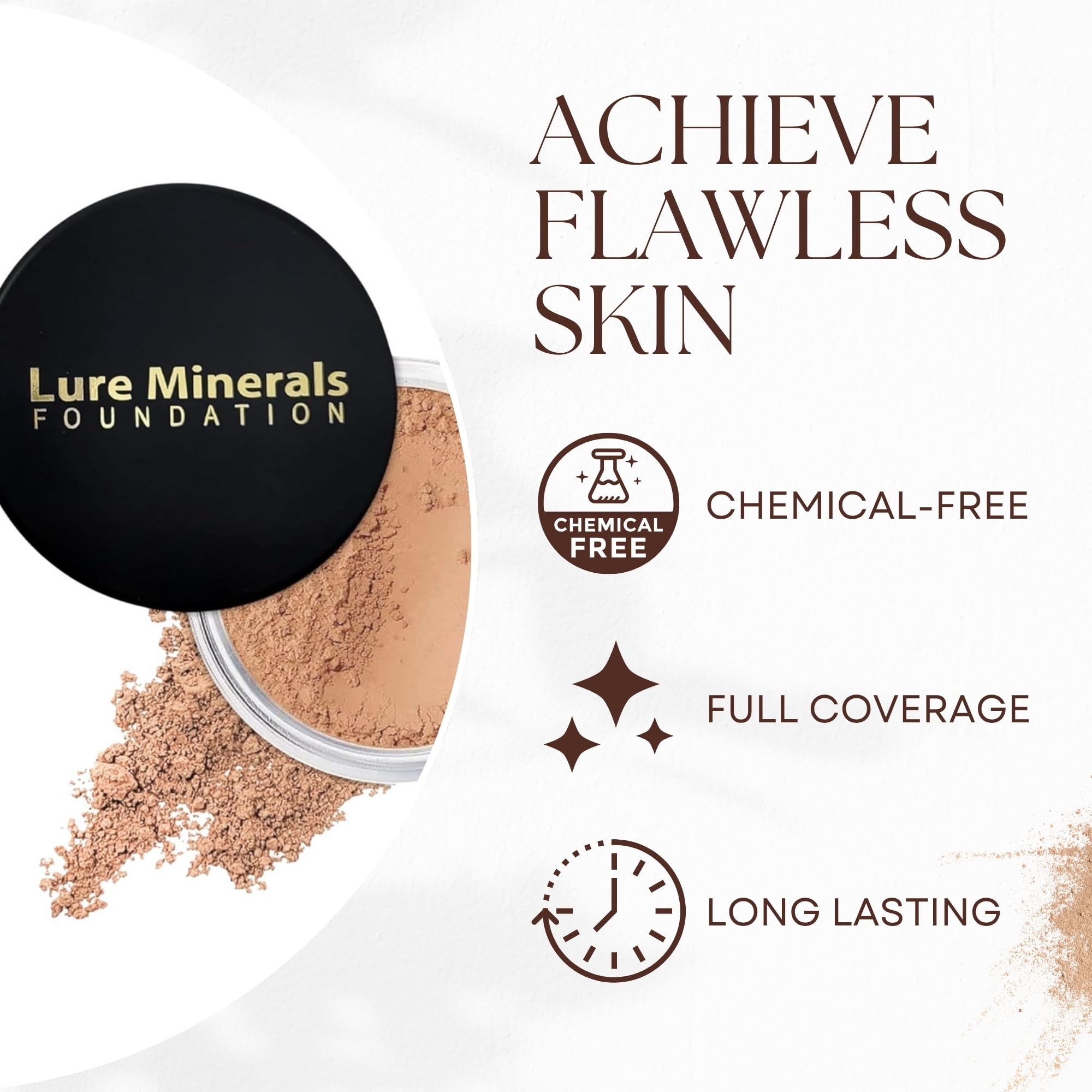 Pure Minerals Lure Texture Poudre Minérale, couvrance ajustable sans effet plâtre.