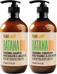 Shampooing Batana PURE NATURE LUX SPA, bouteille visible, volume potentiel pour cheveux fins.