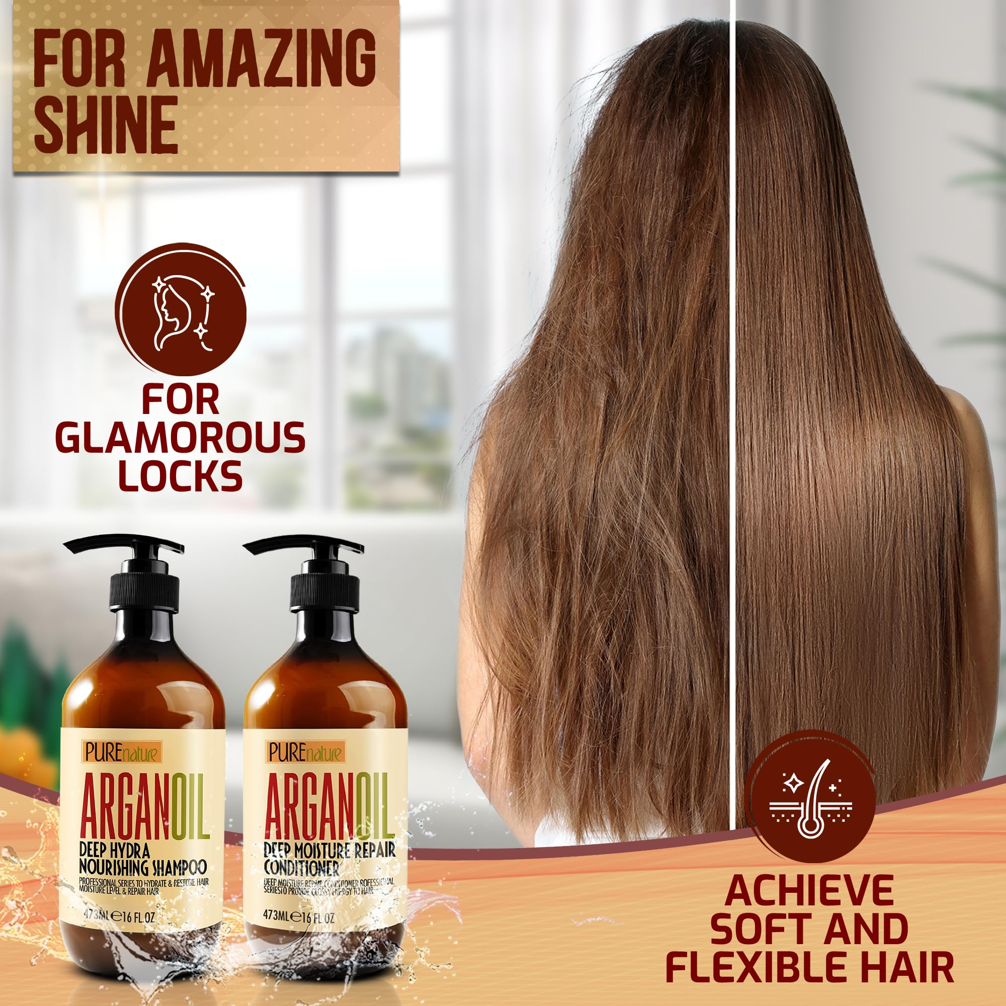 Effet anti-frisottis Pure Nature Lux Spa, cheveux doux et lisses.
