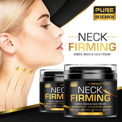 Application et massage du cou et décolleté avec la crème Pure Research.