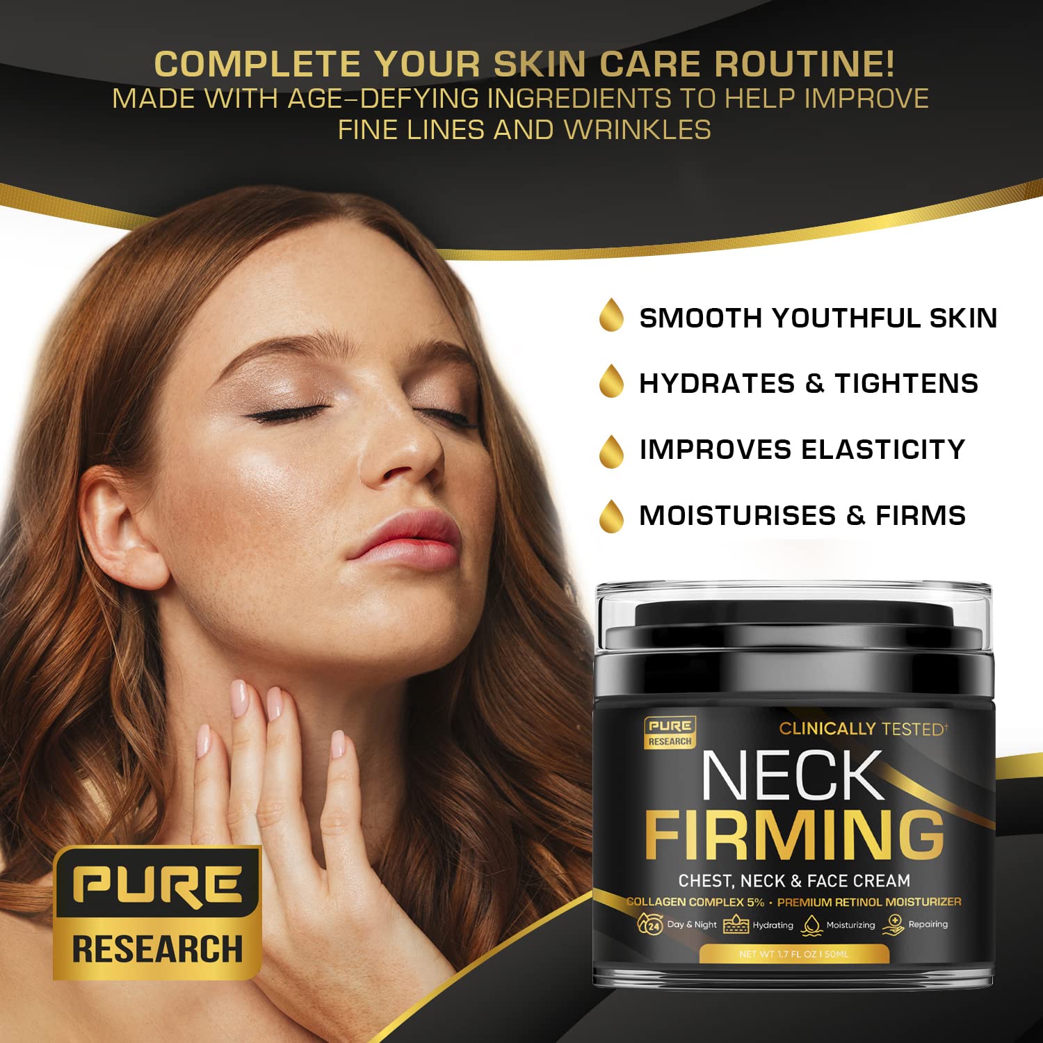 Ingrédients hyaluronique de Pure Research pour une hydratation en profondeur.