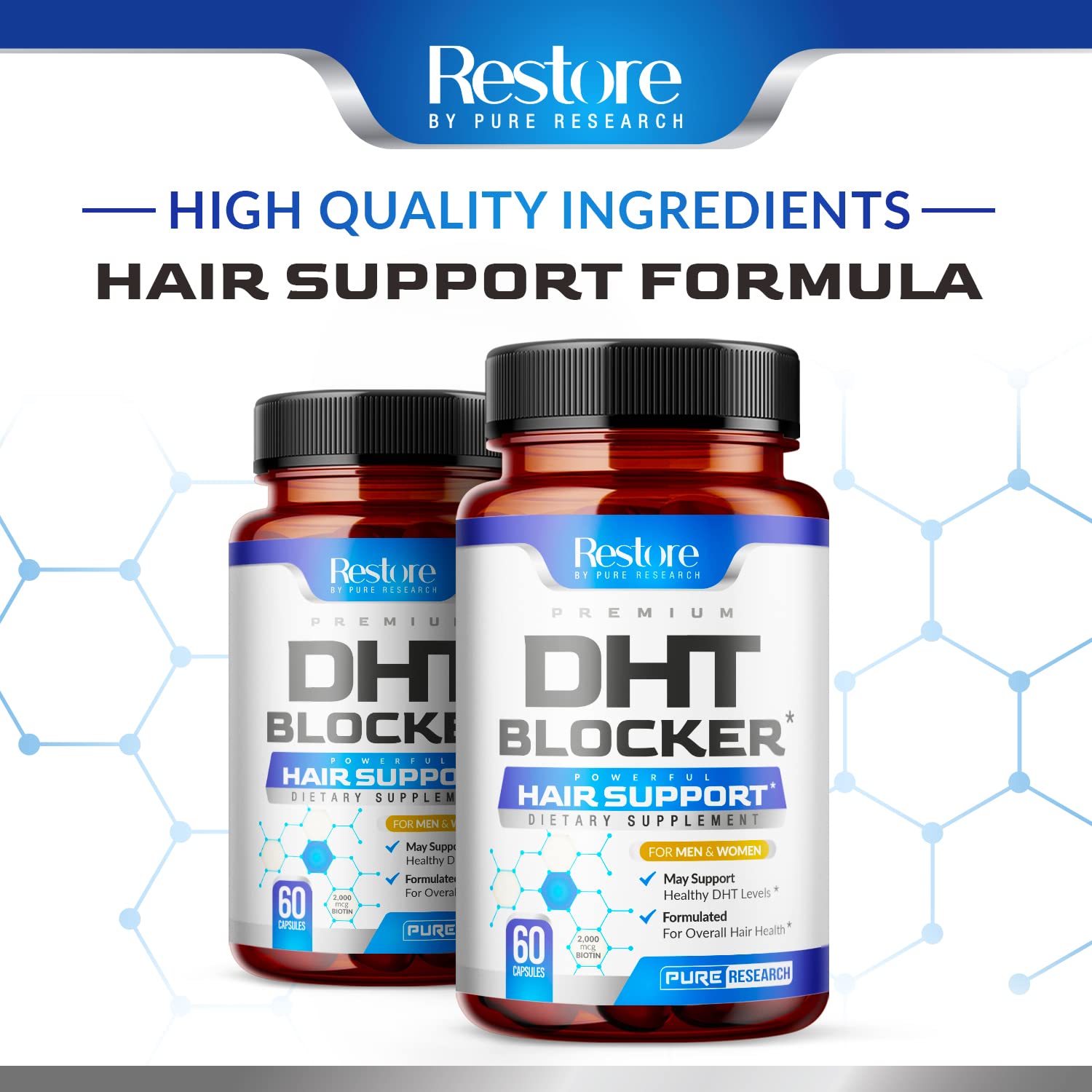 Pure Research DHT Blocker – Utilisation quotidienne pour hommes et femmes.