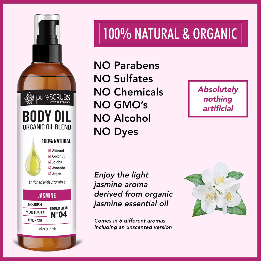 pureSCRUBS bain huile corps jasmin, peau nourrie pendant le bain.