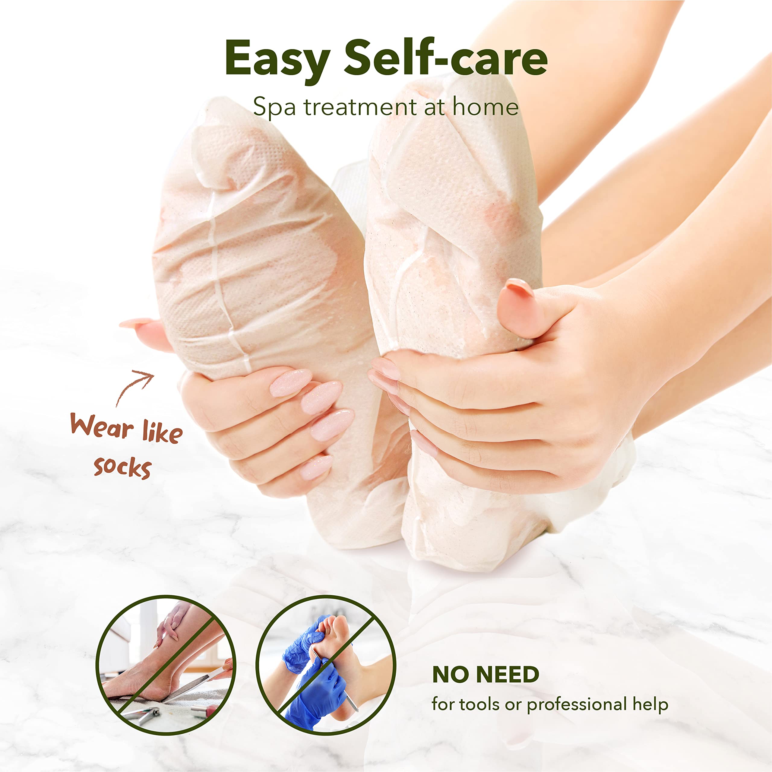 Purederm foot mask application socks demonstrate easy at-home care