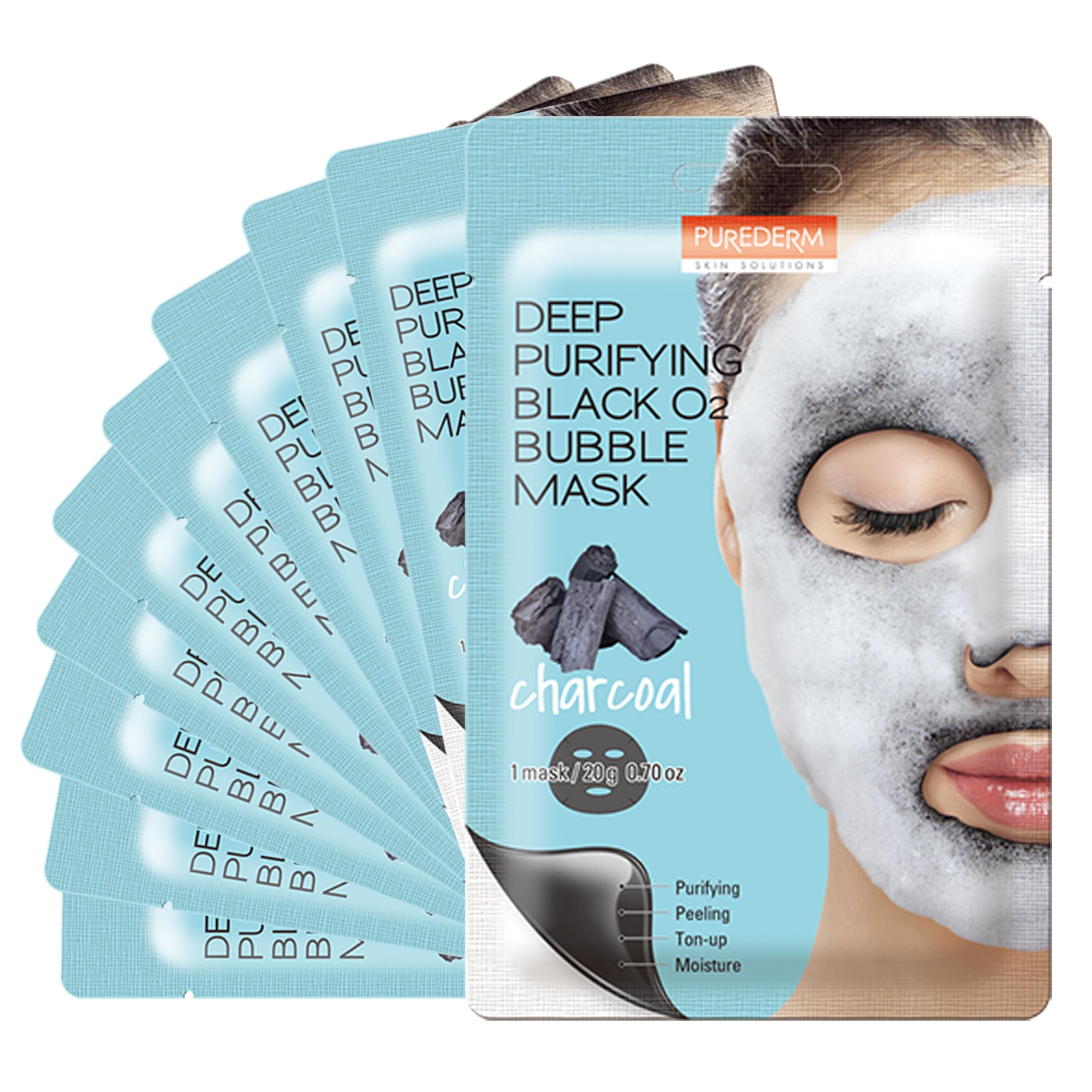 Purederm Masque Bulle Charbon Avant Après pour peau purifiée
