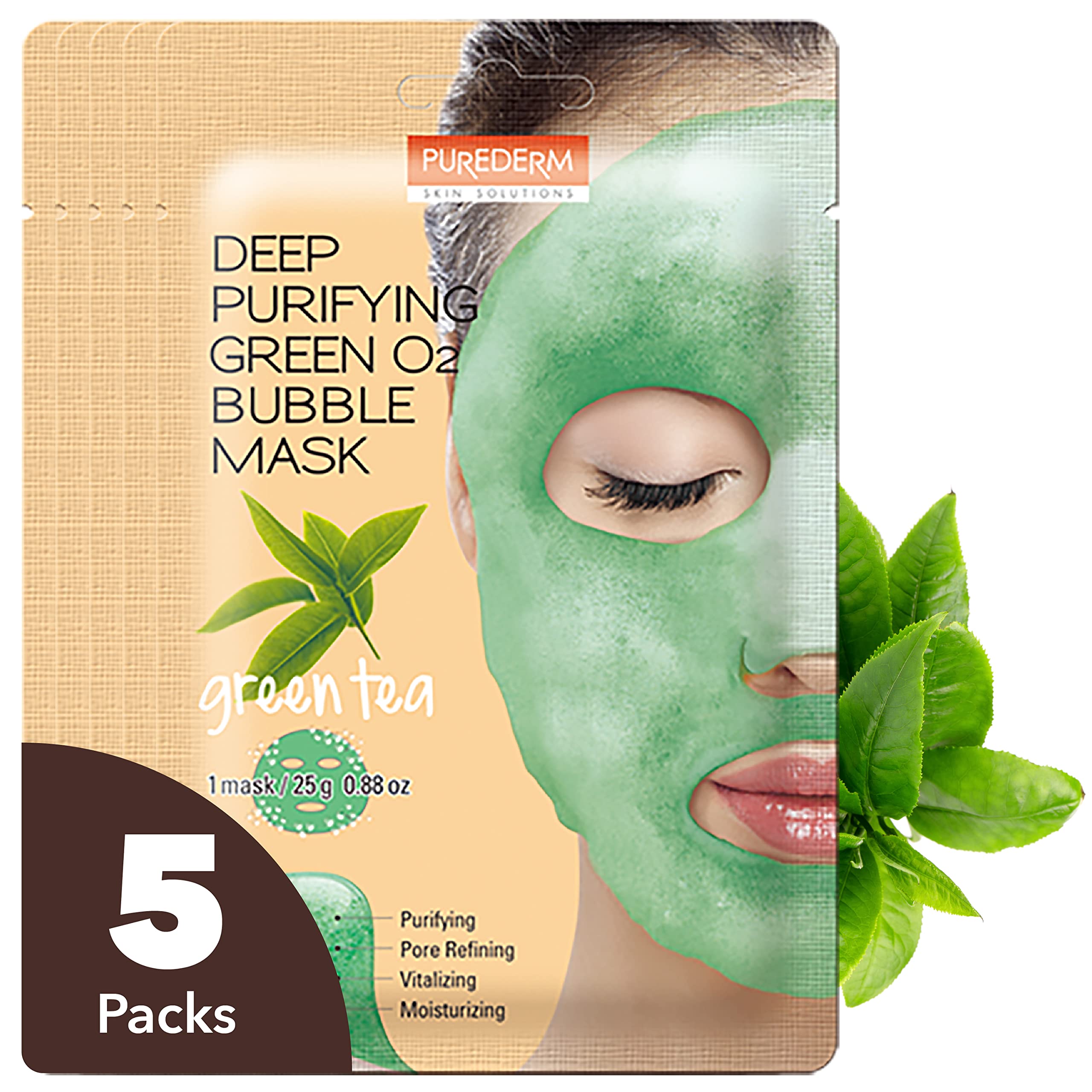 Purederm masque bulle vert – emballage visible, purifie la peau.
