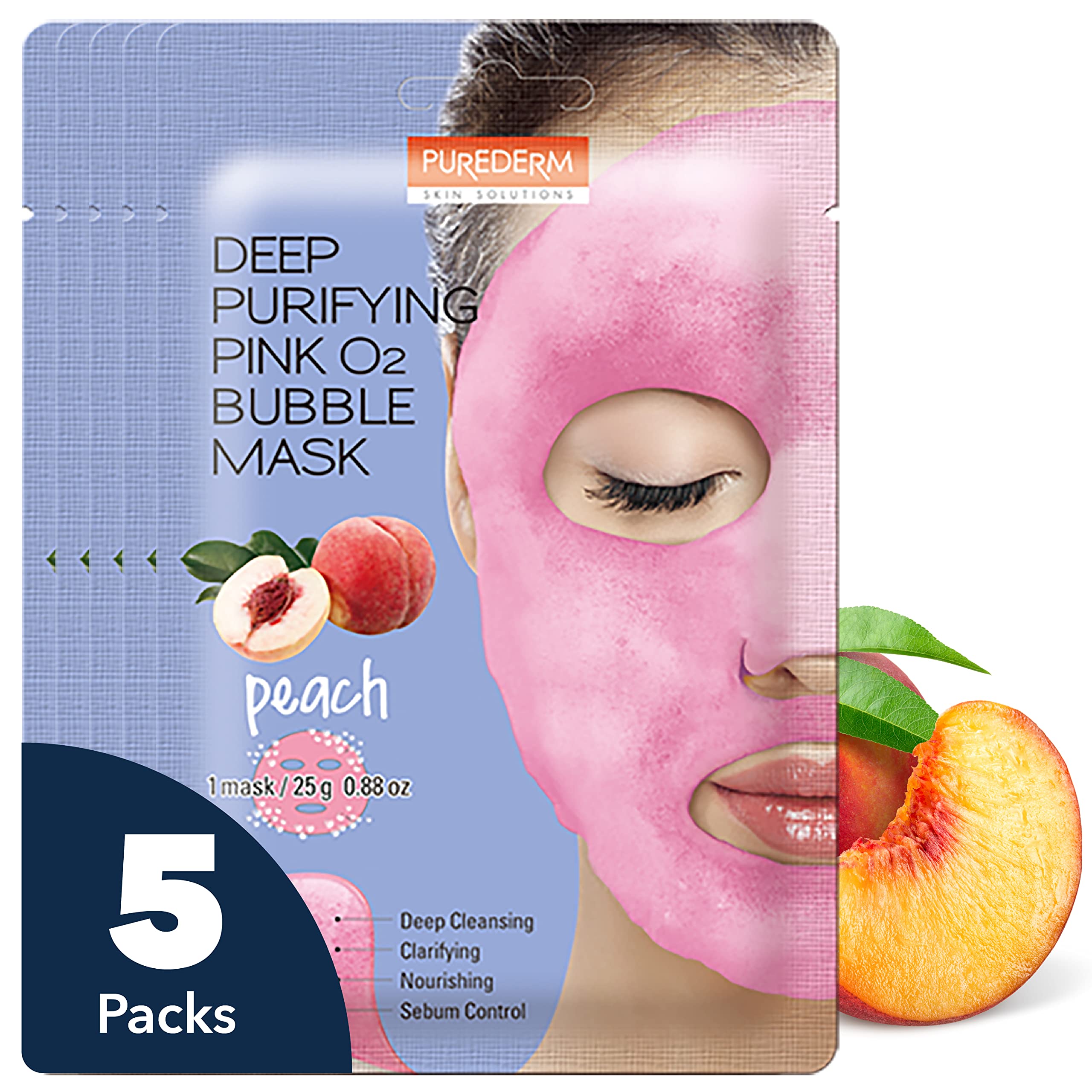 Purederm masque bulles oxygène rose pêche – emballage prêt à l'emploi.