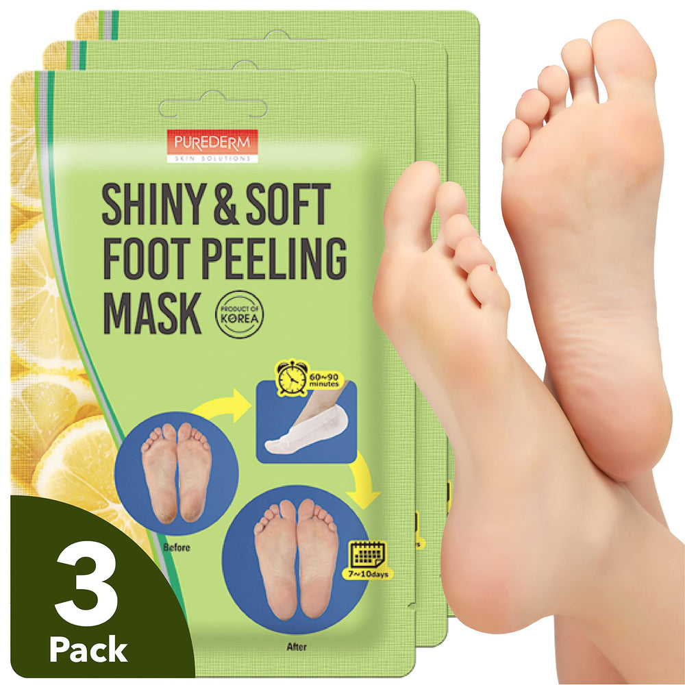 Purederm masque exfoliant-pieds, pour des pieds lisses et hydratés.