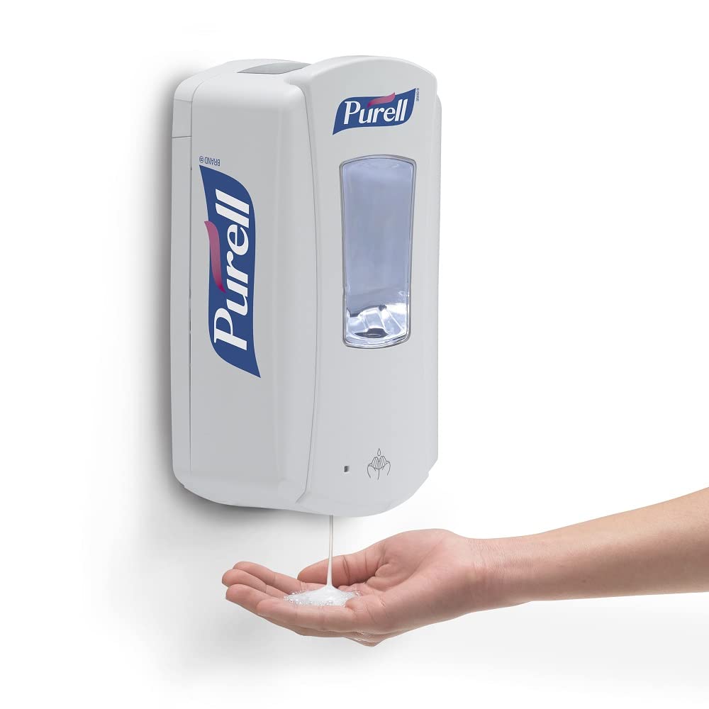 Vue frontale du Purell LTX-12 en blanc, design discret adapté aux espaces publics