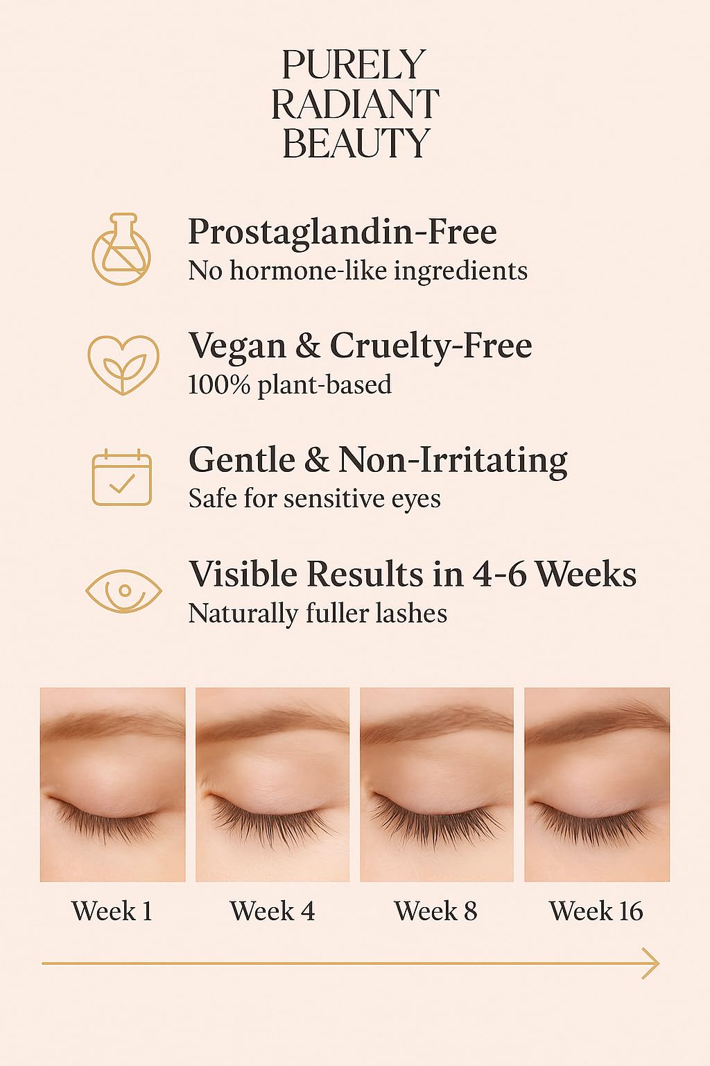 Purely Radiant Sérum – application sur cils: soin quotidien sans irritations.