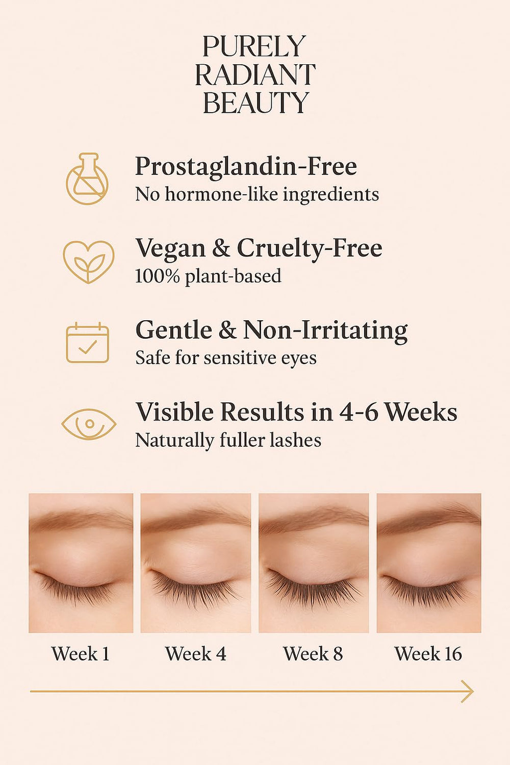 Purely Radiant Sérum – application sur cils: soin quotidien sans irritations.