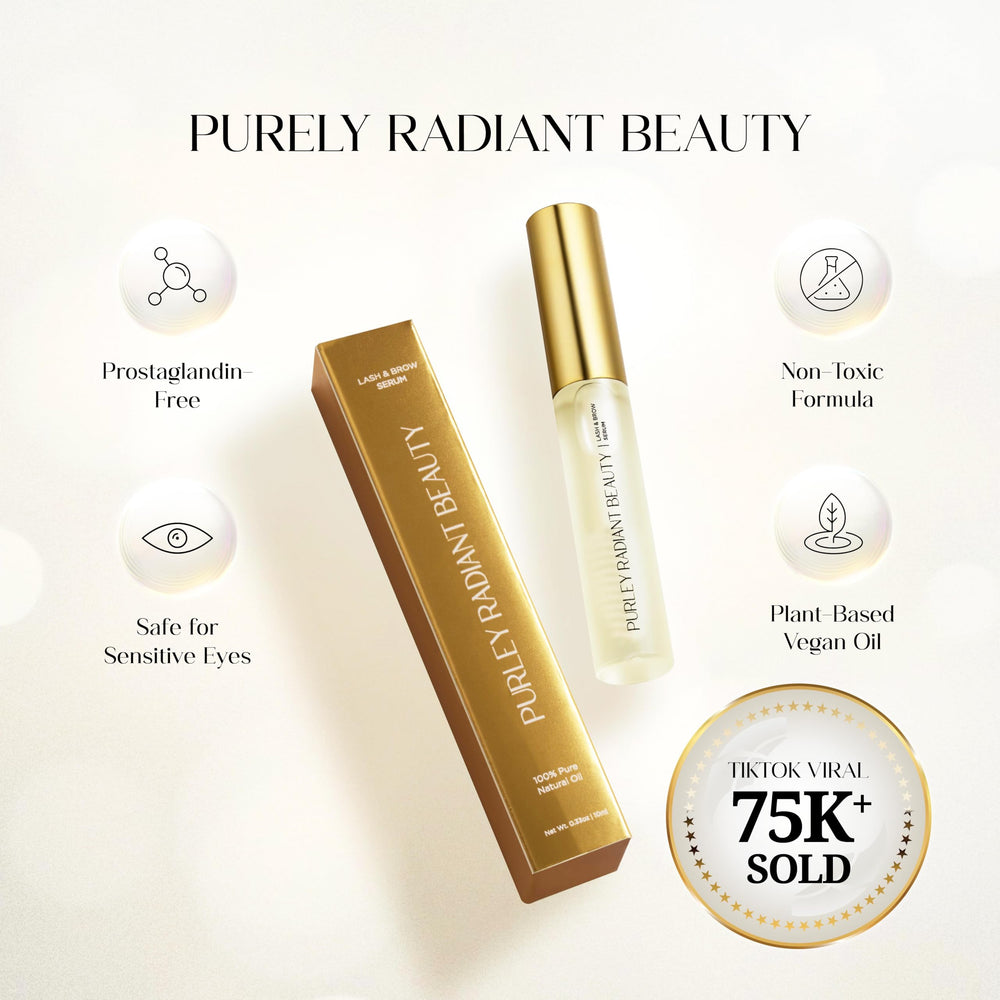 Purely Radiant Sérum – ingrédients ricin et romarin: nourrit les cils et sourcils.