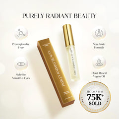 Purely Radiant Sérum – ingrédients ricin et romarin: nourrit les cils et sourcils.
