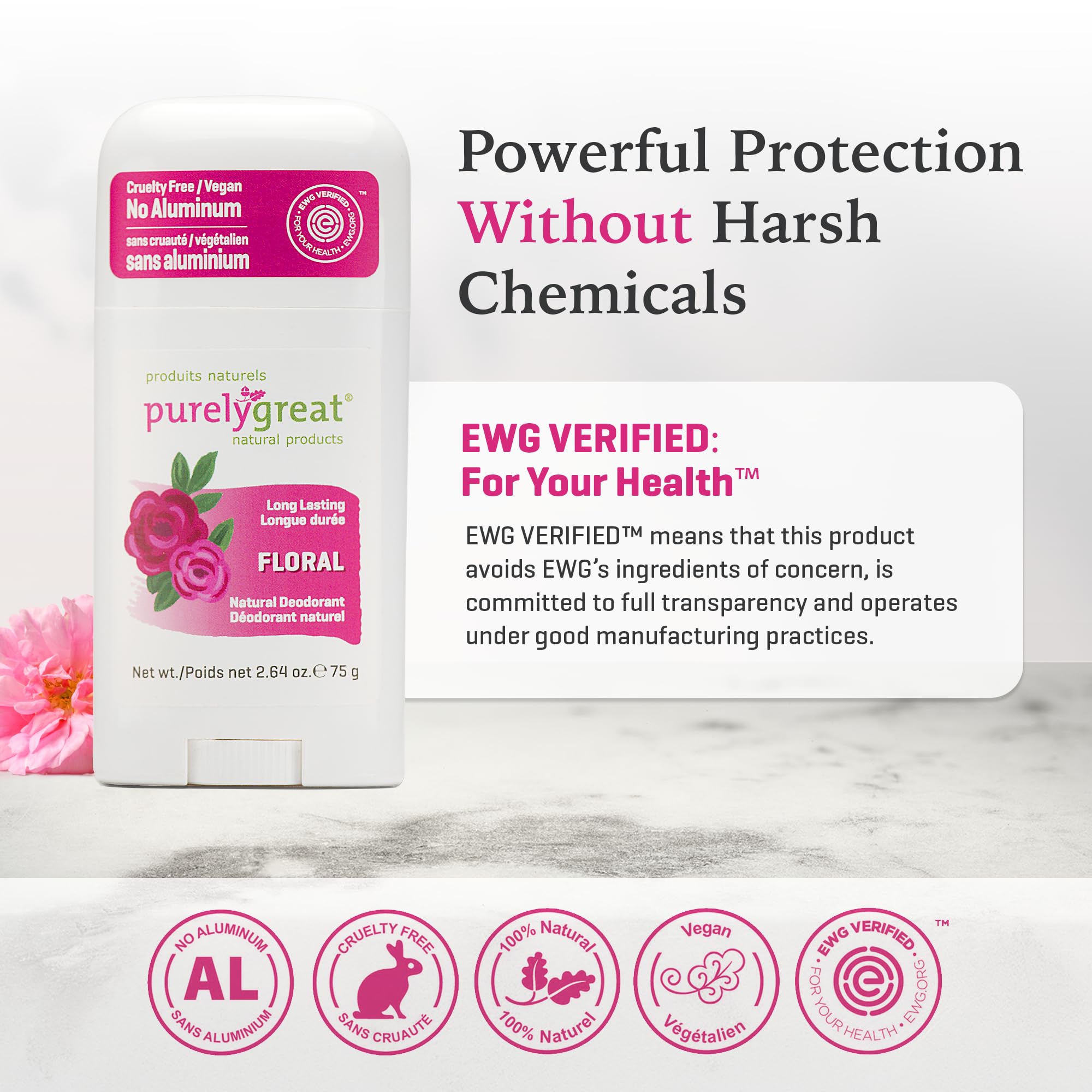 Purelygreat déodorant lavande, douceur florale pour une fraîcheur durable.