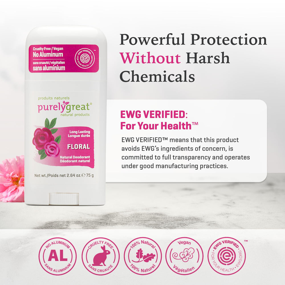Purelygreat déodorant lavande, douceur florale pour une fraîcheur durable.