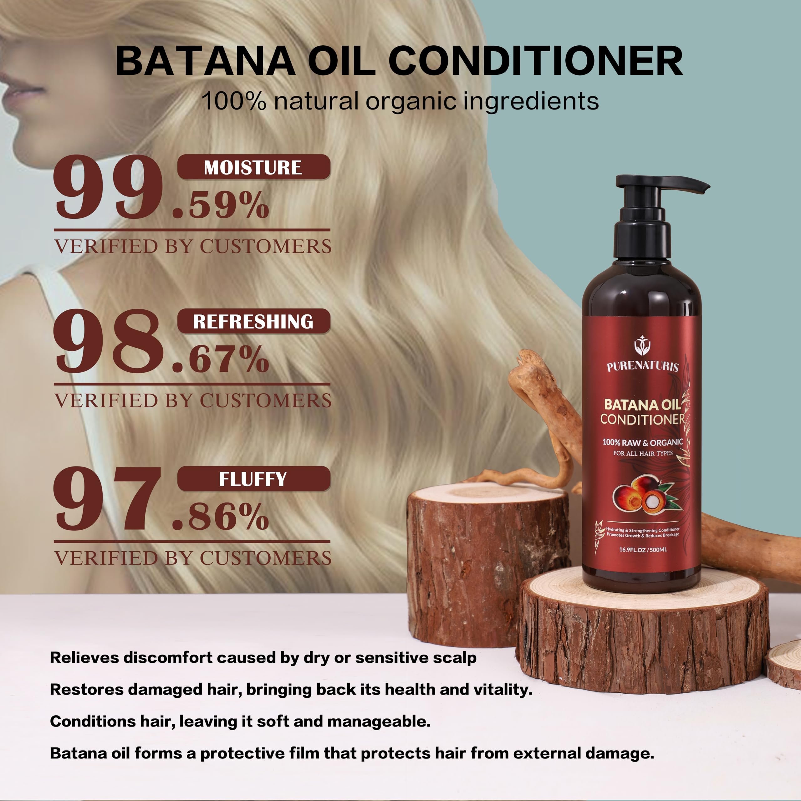 PureNaturis Spray Sans Rinçage Batana: hydratation rapide et coiffage facilité.