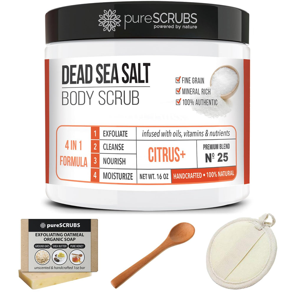 purescrubs emballage premium avec accessoires, idéal comme cadeau.