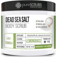 PureSCRUBS gommage citronnelle au sel Dead Sea, peau lisse et radieuse.