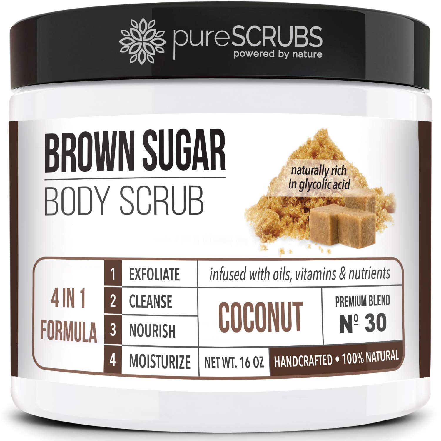 PureSCRUBS Gommage coco sucre brun dans le pot, douceur immédiate pour la peau
