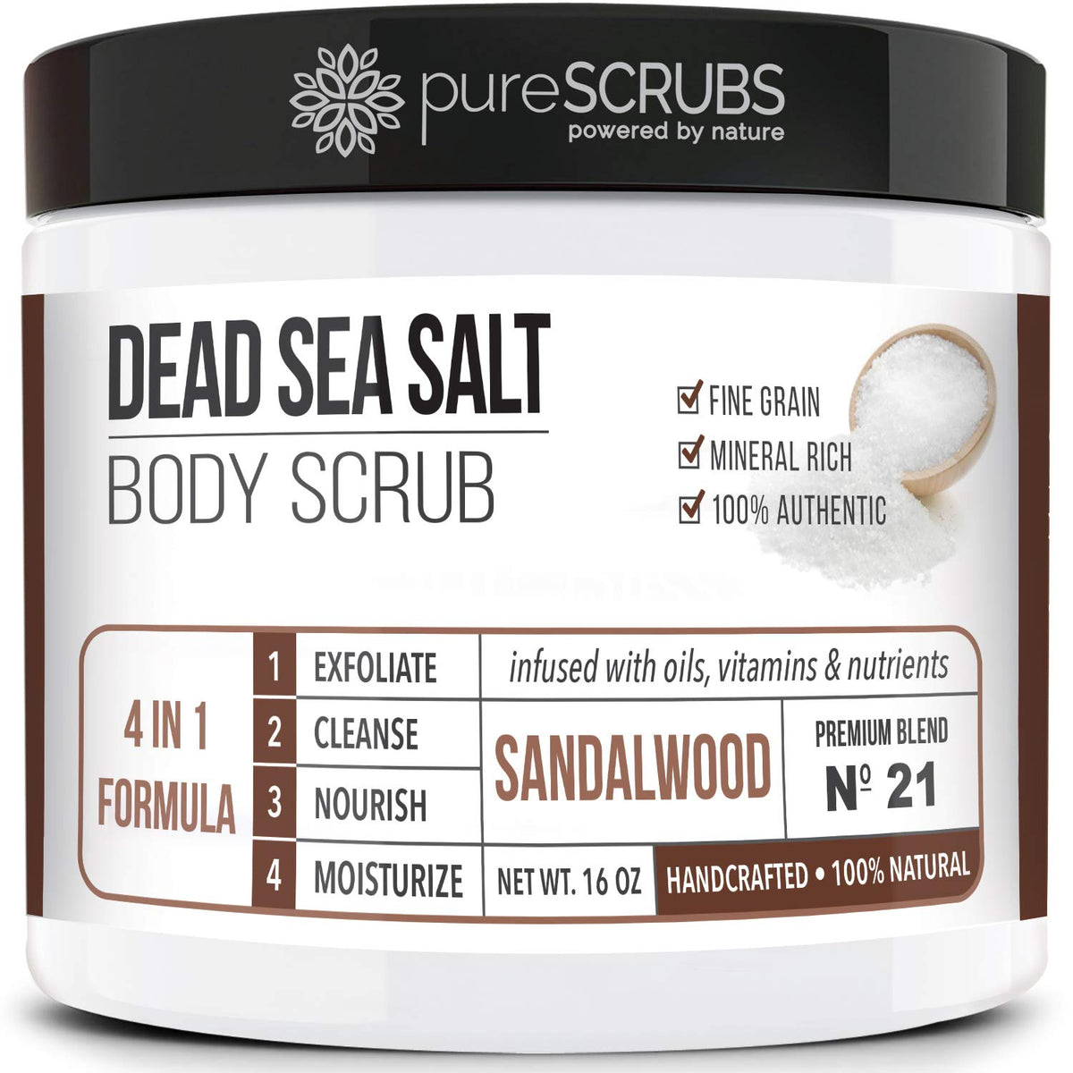 PureSCRUBS gommage-corps santal pot : peau satinée et douceur durable.