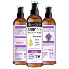 PureSCRUBS lavender aroma oil used for relaxing massage and skin care.
