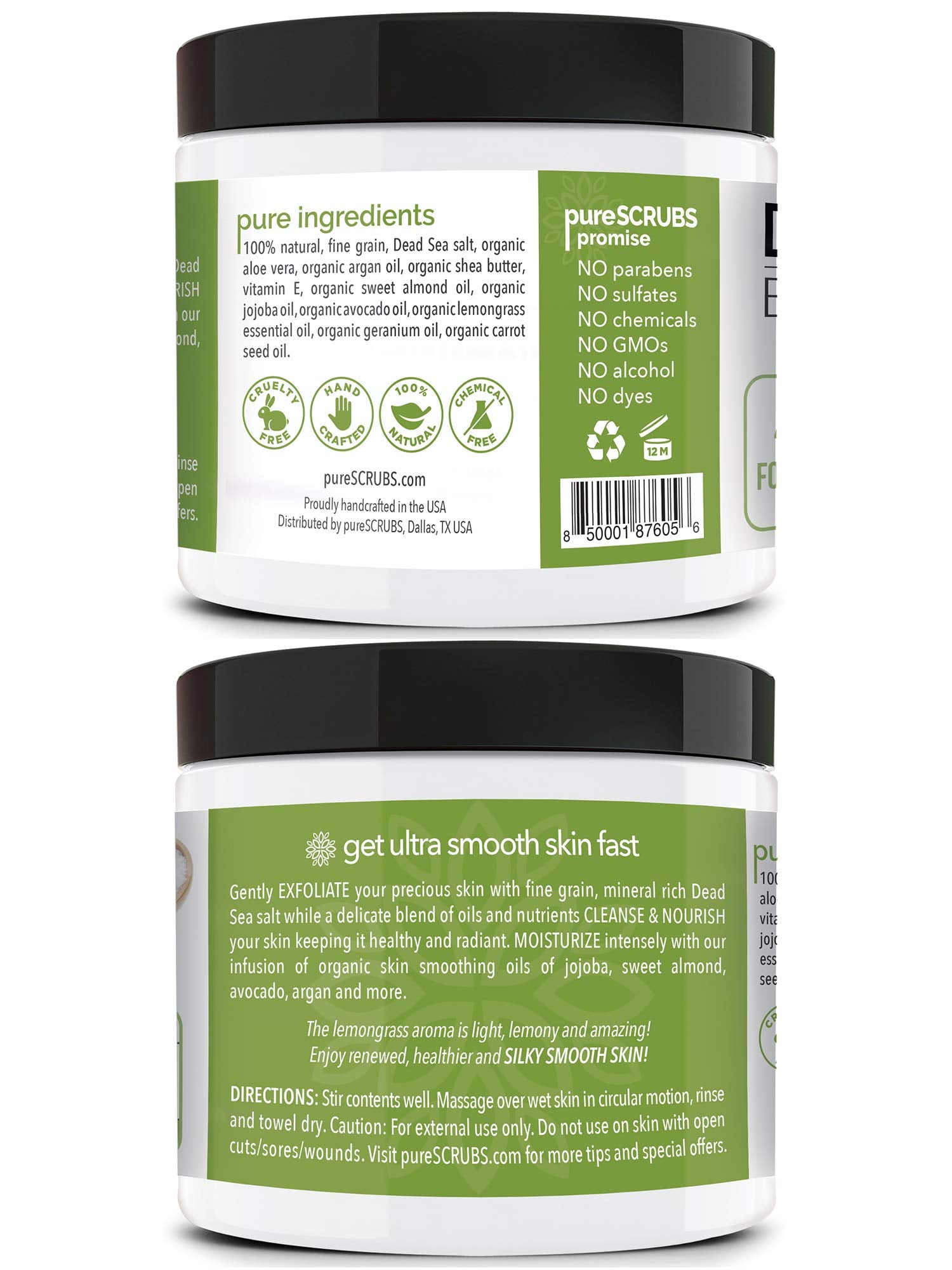 Pot PureSCRUBS de 16 oz prêt pour une routine spa à domicile.