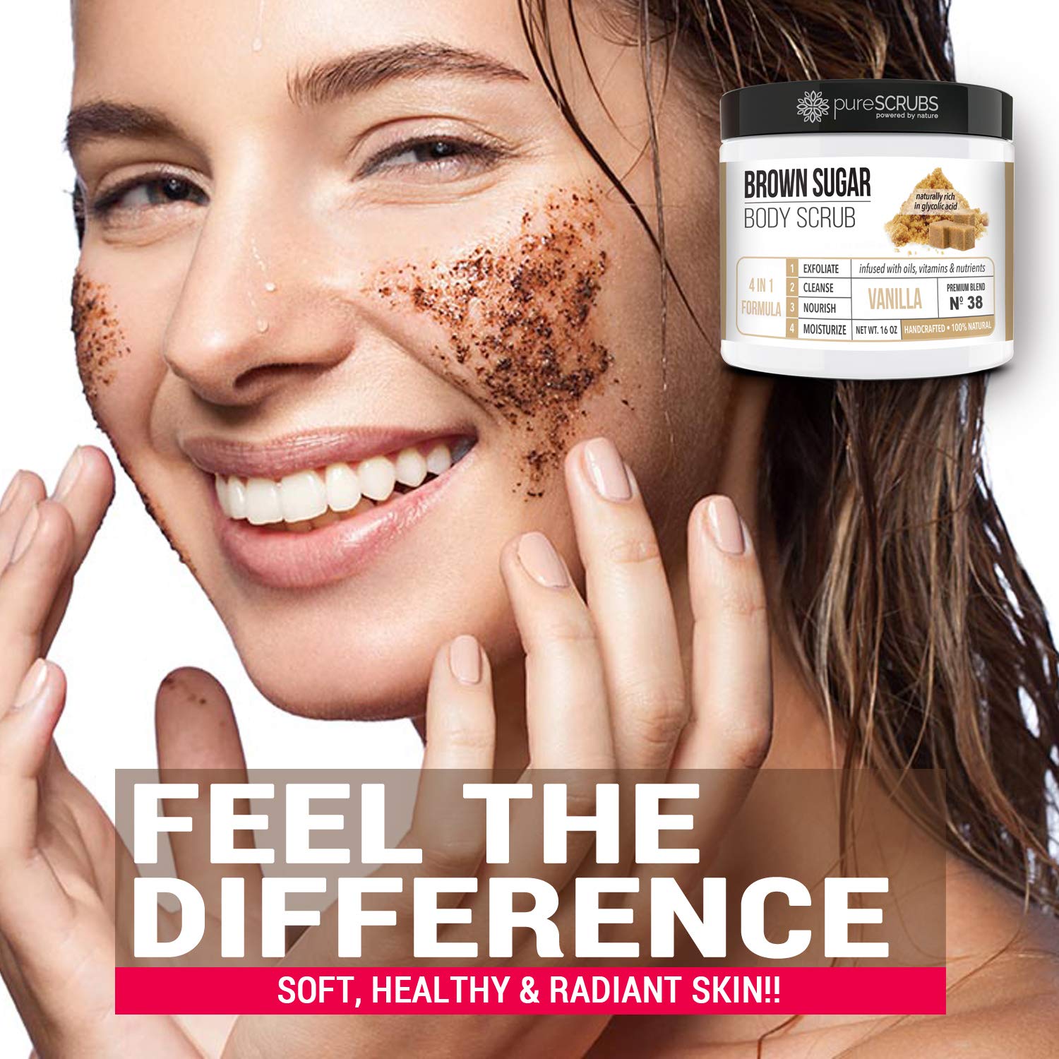 PureSCRUBS pot gommage vanille 16oz, cadeau idéal pour soin.