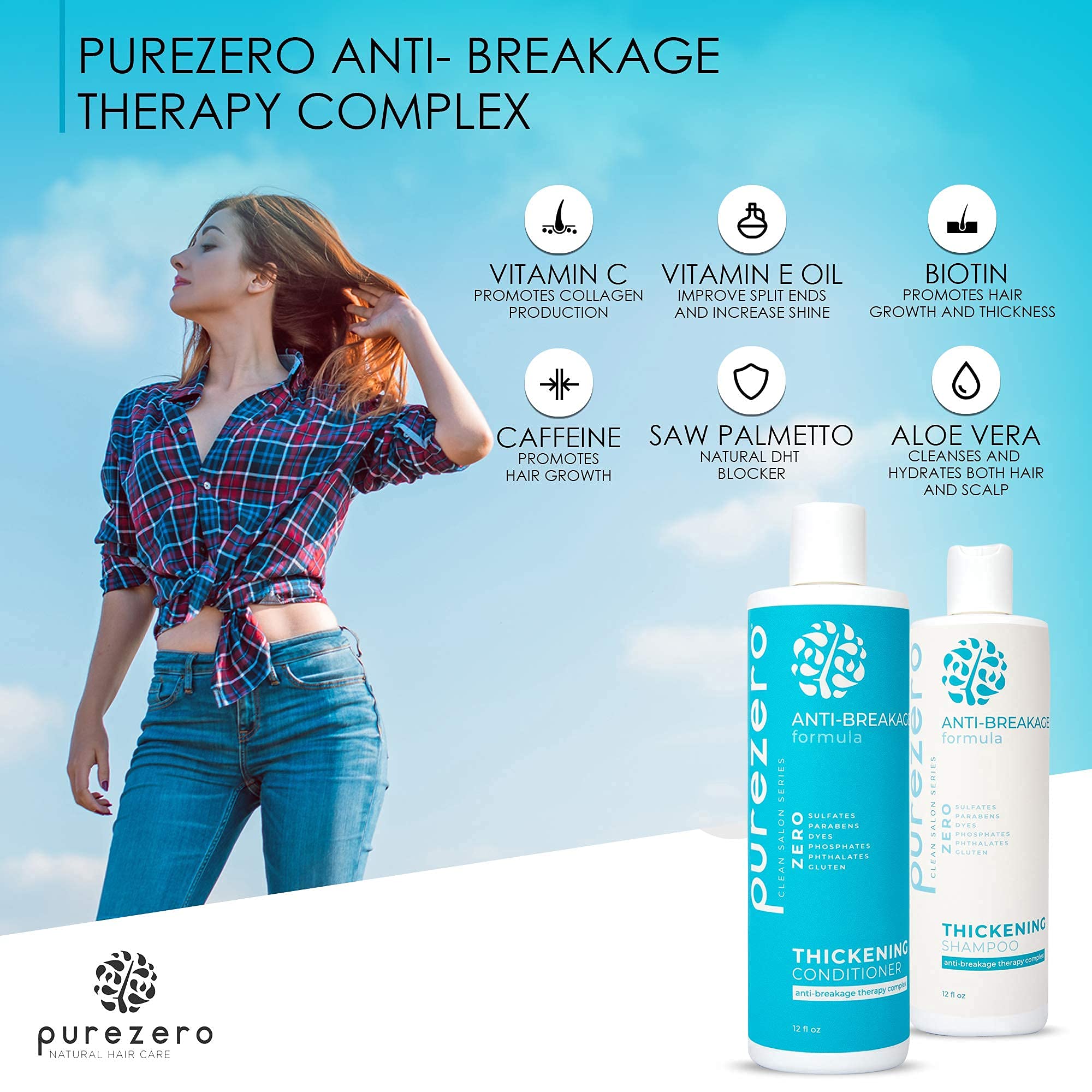 Purezero – Bouteille après-shampooing épaisseur, cheveux plus volumineux en usage régulier