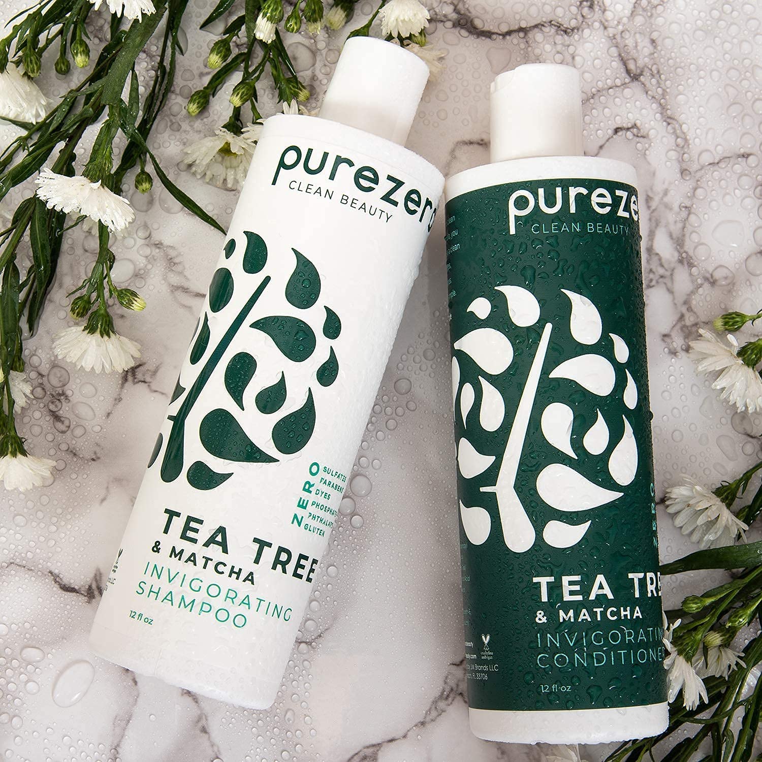 Purezero conditionneur Tea Tree et Matcha en bouteille, démêlage facilité.