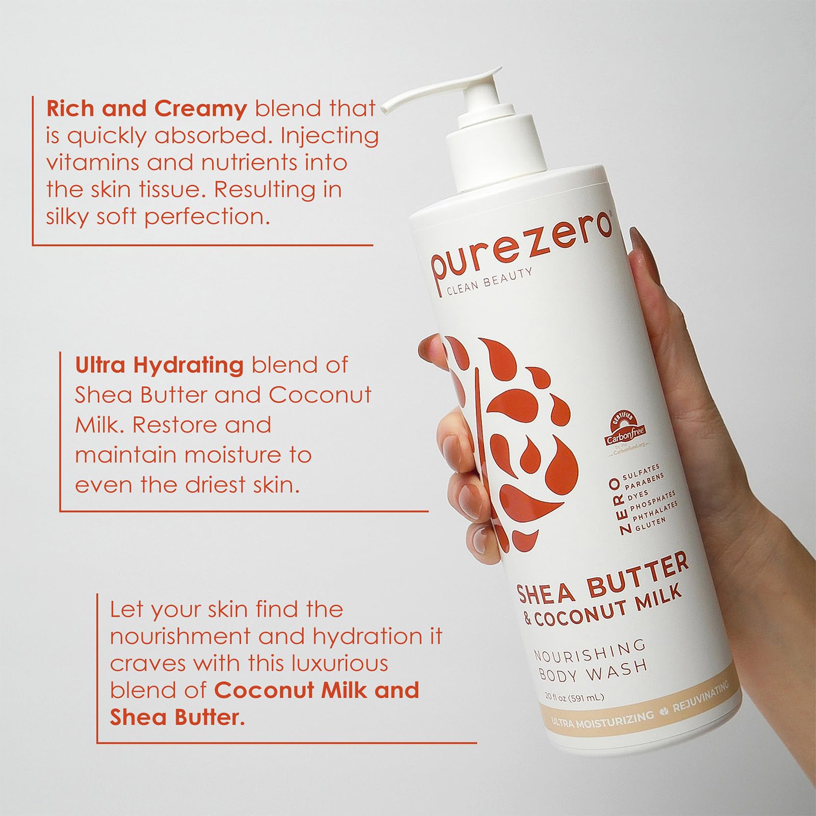 Purezero gel douche au lait de coco offrant une sensation fraîche