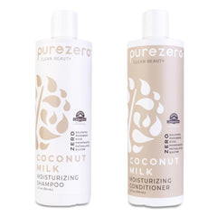Purezero lait coco shampoo bouteille: hydratation douce pour cheveux secs.