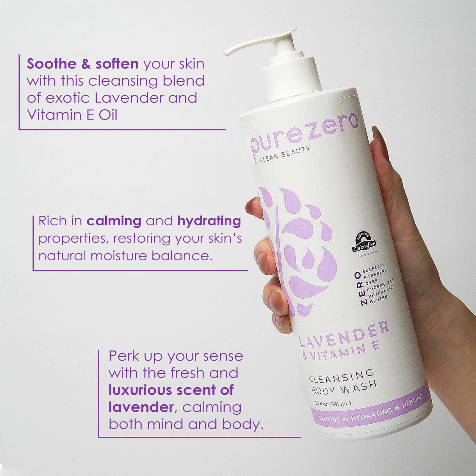 Purezero Lavande, mousse onctueuse qui laisse la peau douce et réconfortée.