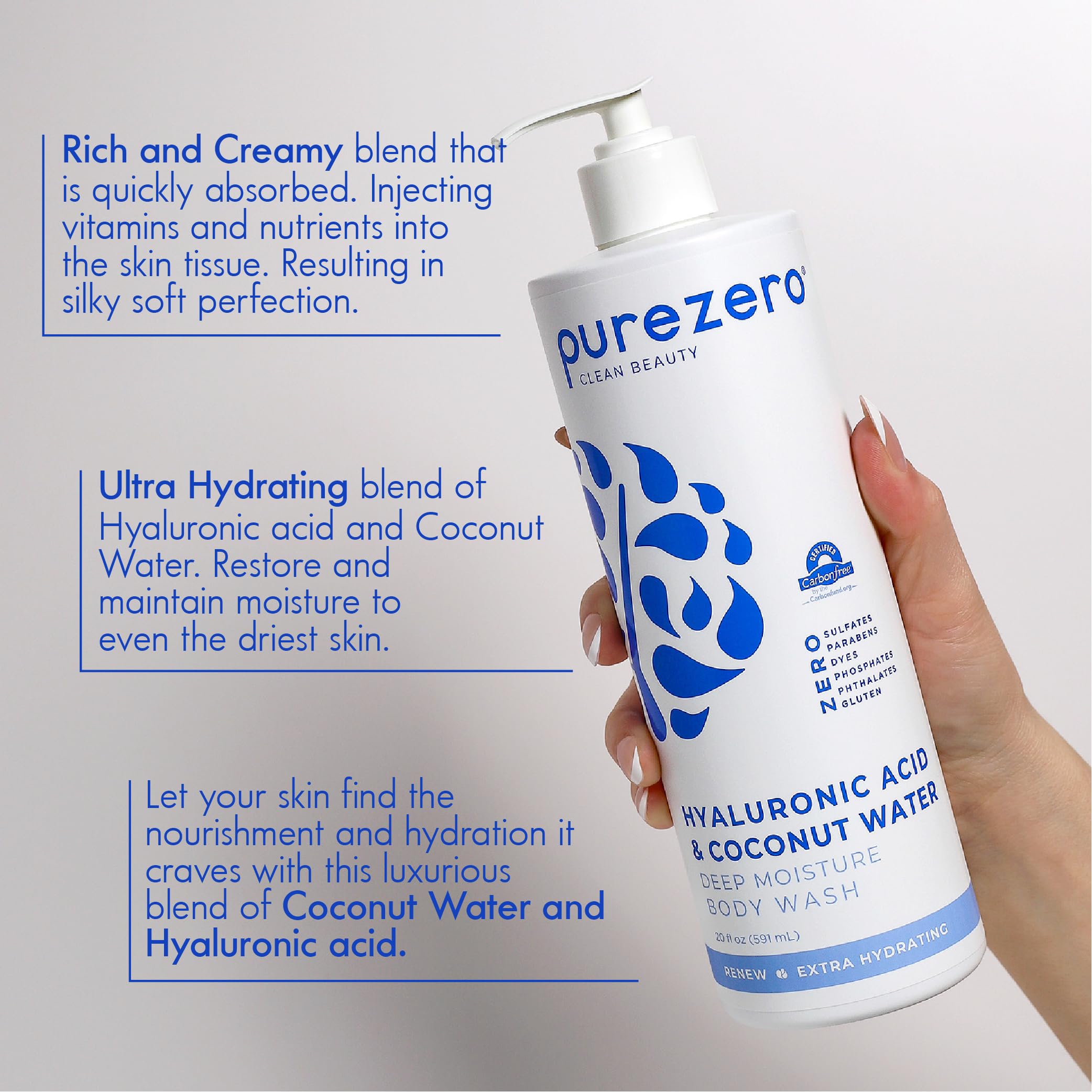 Purezero, parfum coco léger, pour une expérience de douche rafraîchissante.