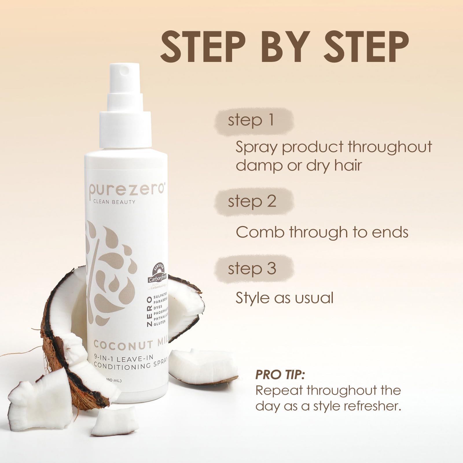Purezero sans sulfates et parabènes, formule légère pour cheveux sensibles et colorés.