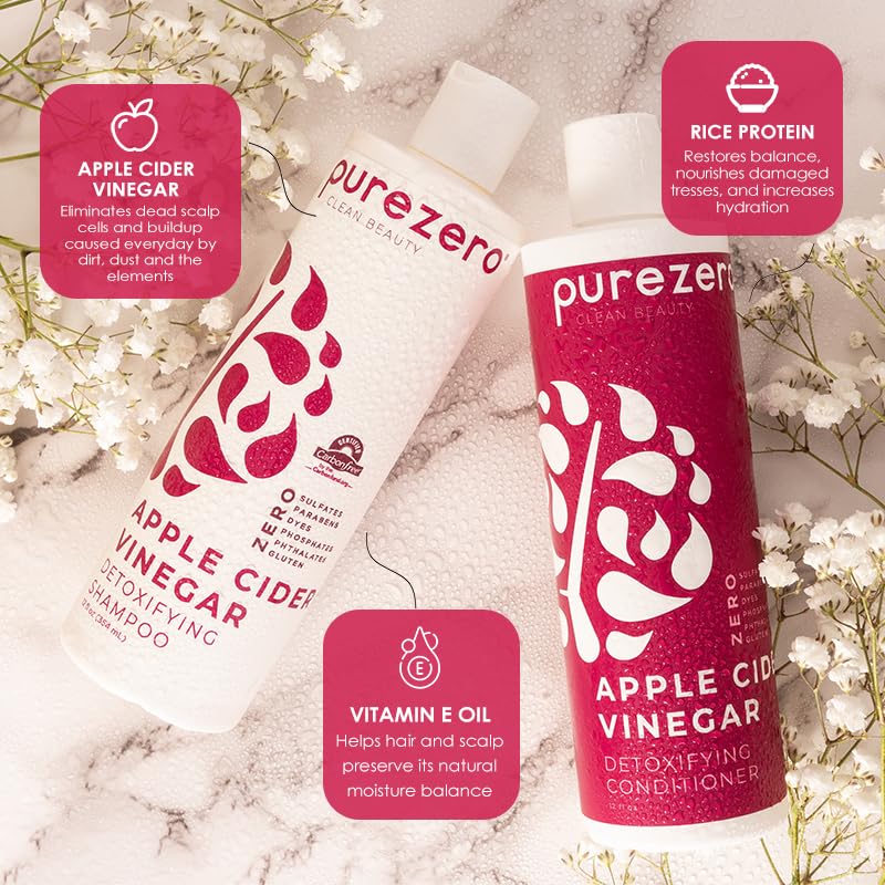 Purezero sans-sulfates-parabens-colorants, flacon clair, convient aux cuirs chevelus sensibles.