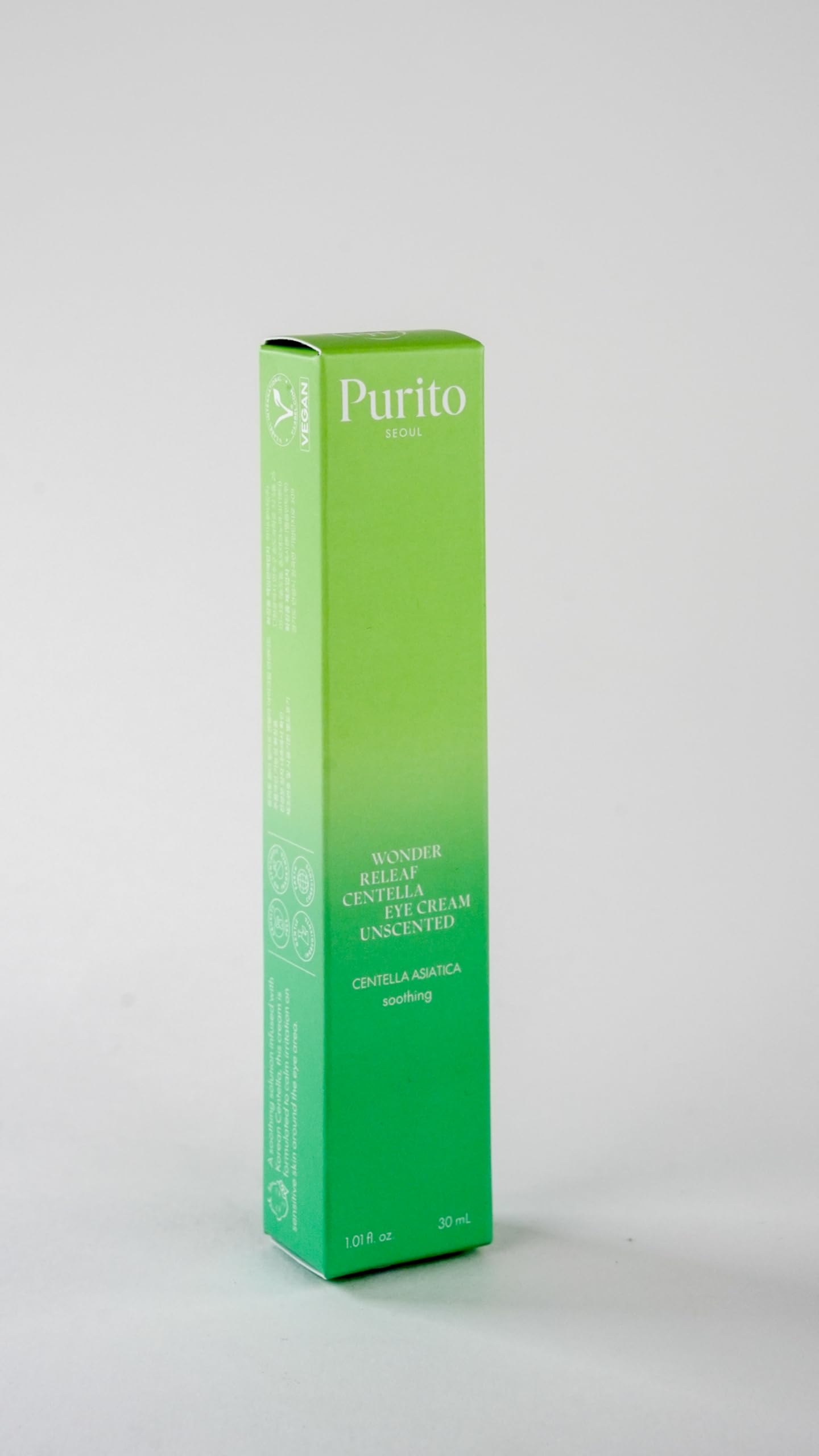 PURITO Centella Eye Cream – packaging pratique 30 ml pour routine quotidienne.