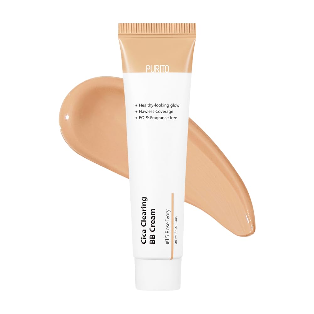 PURITO Cica Clearing BB Cream – avant-après pour teint unifié et naturel.