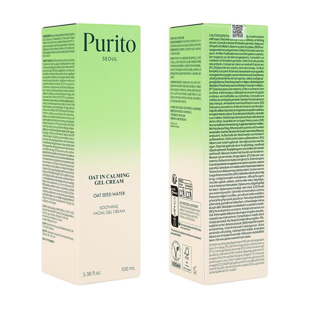 Purito Emballage respectueux — produit végétal et durable, soin sans parfum.