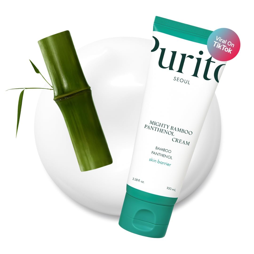 PURITO Panthenol 10% Post-Acné Cream — bouteille illustrant l'hydratation ciblée après acné