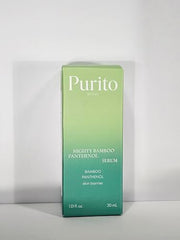 Purito sérum Panthénol Bambou goutte, application douce sur le visage.